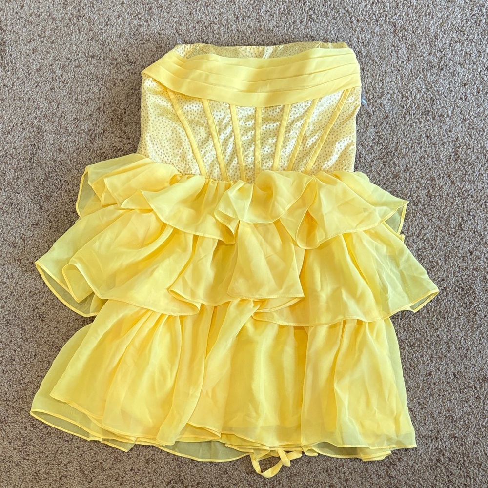 Yellow Strapless Ruffle Dress